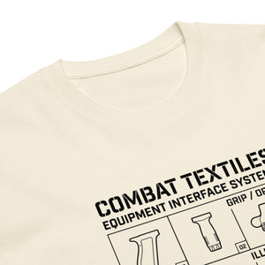 The Grid Tee — Faded Cream, print detail — Combat Textiles