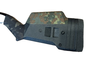 Magpul SGA stock wrapped in Flecktarn Cordura 1000D on a Mossberg 500 — Combat Textiles