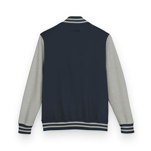 Combat Textiles Varsity Jacket — Navy / Grey, back, blank — Combat Textiles