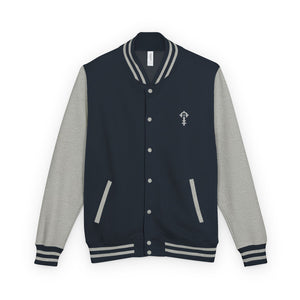 Combat Textiles Varsity Jacket — Navy / Grey, front — Combat Textiles