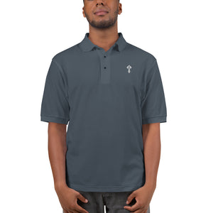 Combat Textiles Polo — Embroidered — Steel Grey, worn, front — Combat Textiles