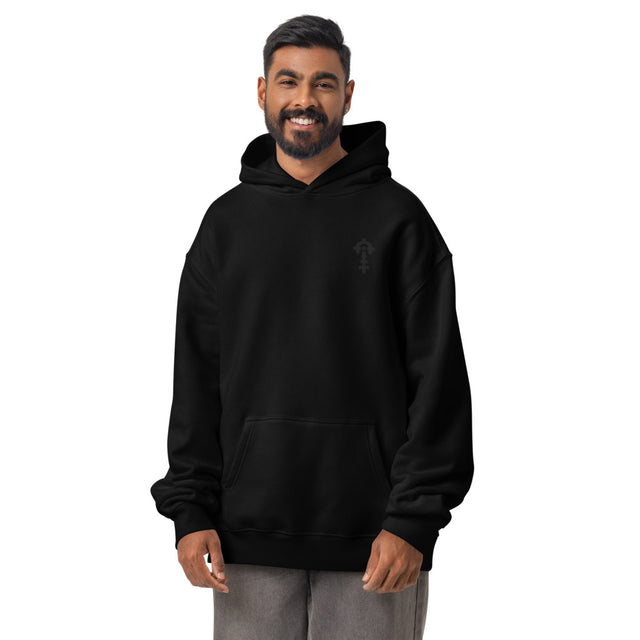 Combat Textiles Blackout Hoodie — Black, worn, front — Combat Textiles