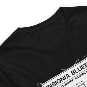 Insignia Blueprint Tee — Black, print detail — Combat Textiles