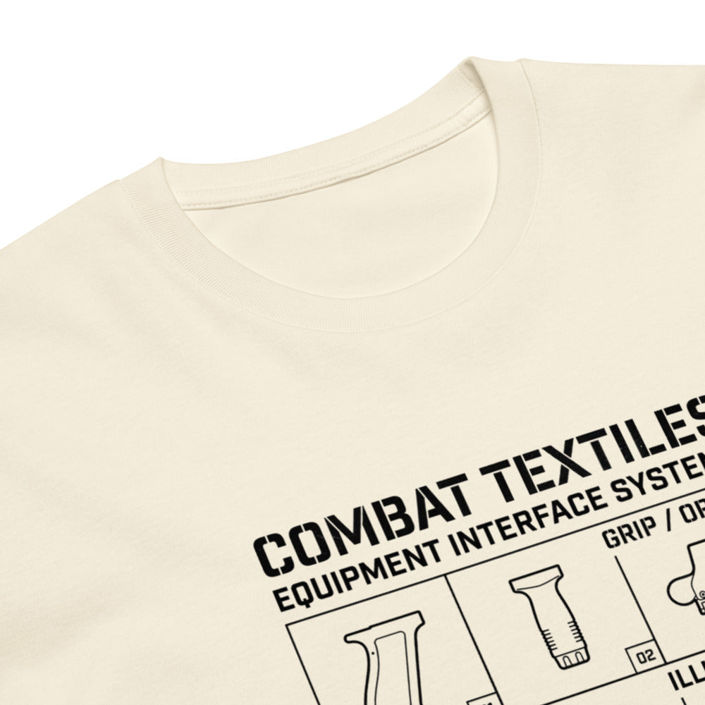 The Grid Tee — Faded Cream, print detail — Combat Textiles