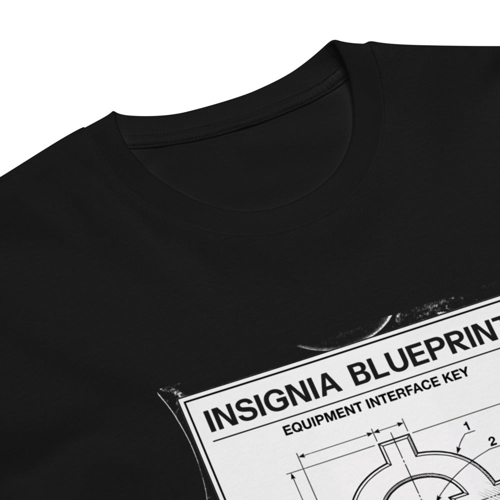 Insignia Blueprint Tee — Black, print detail — Combat Textiles