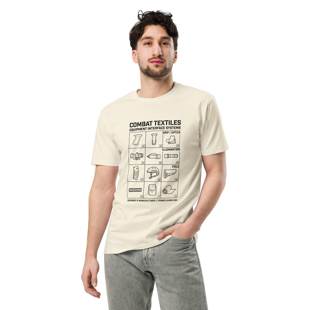 The Grid Tee — Faded Cream, worn, front — Combat Textiles
