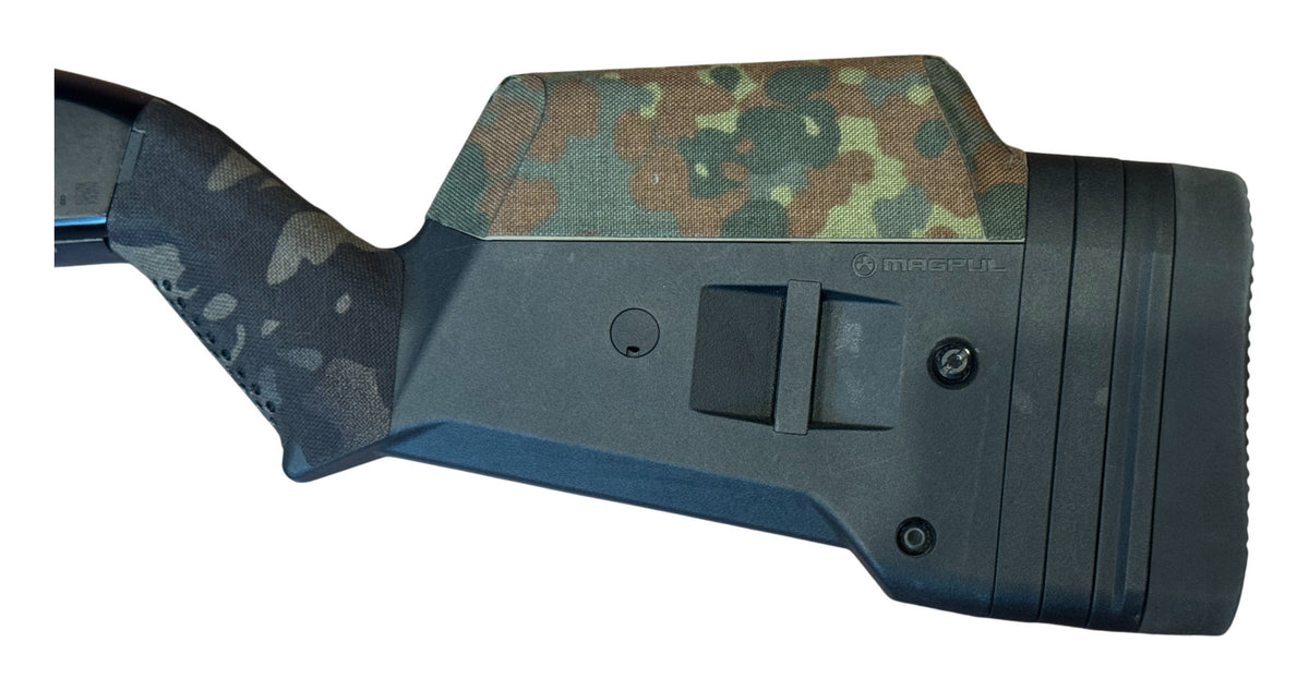 Cordura 1000D stock wrap in Flecktarn on the Magpul SGA stock — Combat Textiles