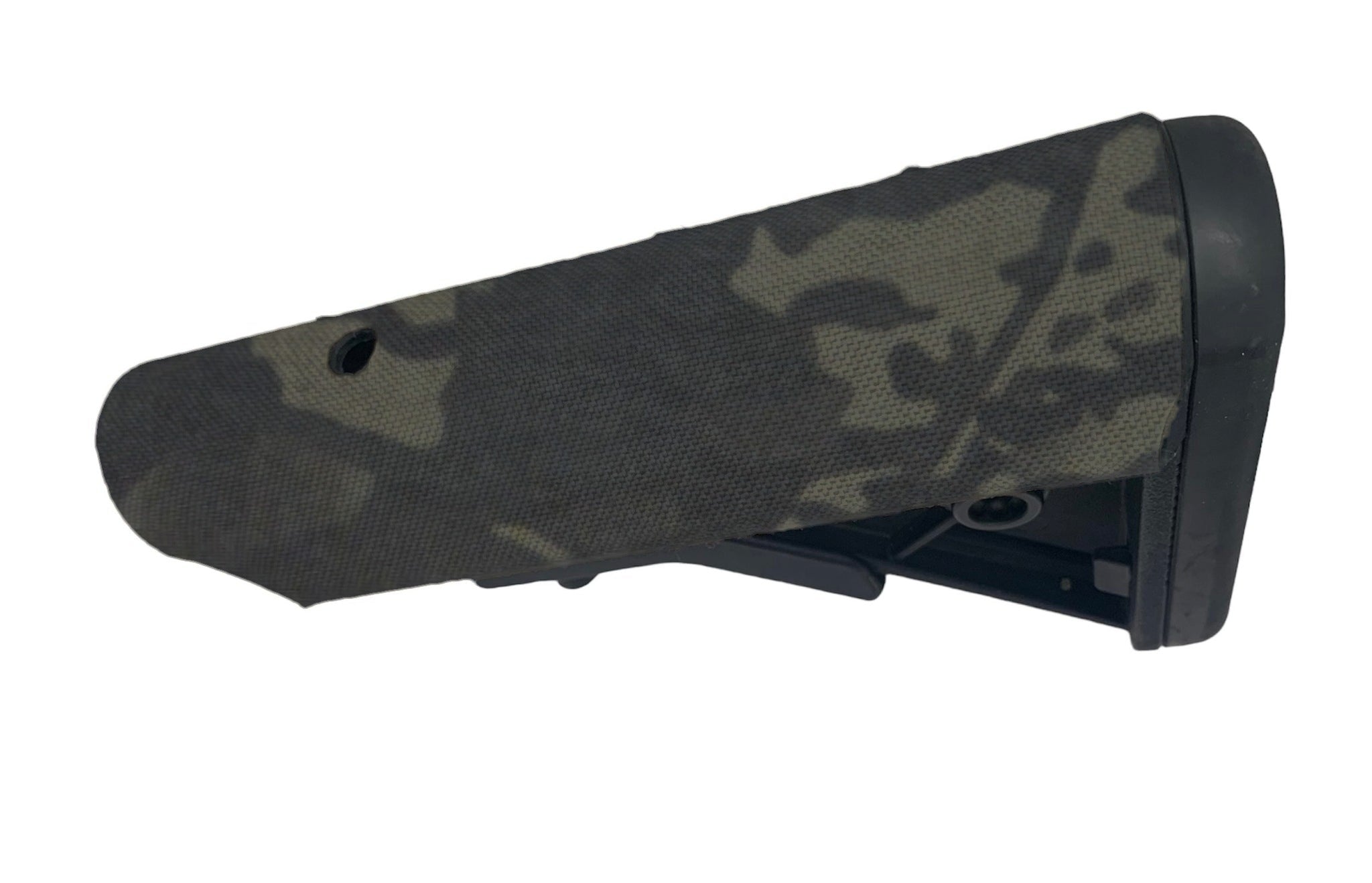 Cordura 1000D stock wrap on the B5 Systems Bravo Stock in MultiCam Black - Combat Textiles