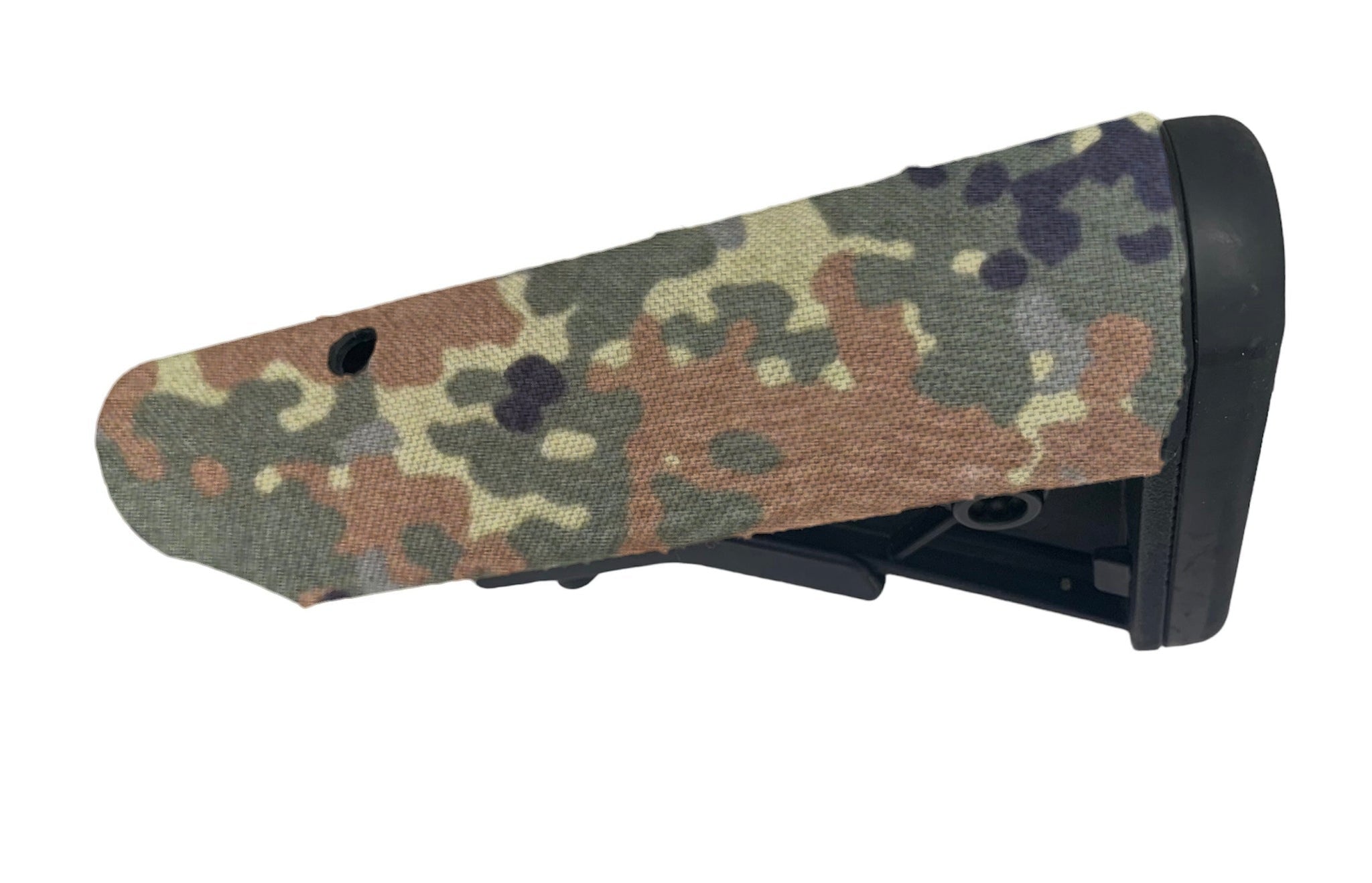 Cordura 1000D stock wrap on the B5 Systems Bravo Stock in Flecktarn - Combat Textiles