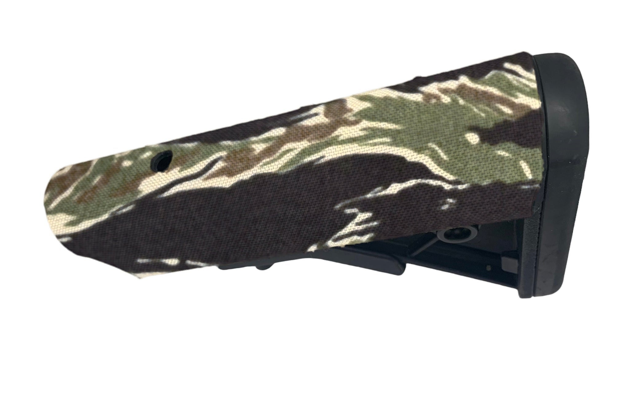 Cordura 1000D stock wrap on the B5 Systems Bravo Stock in Tiger Stripe (Green/Black) - Combat Textiles