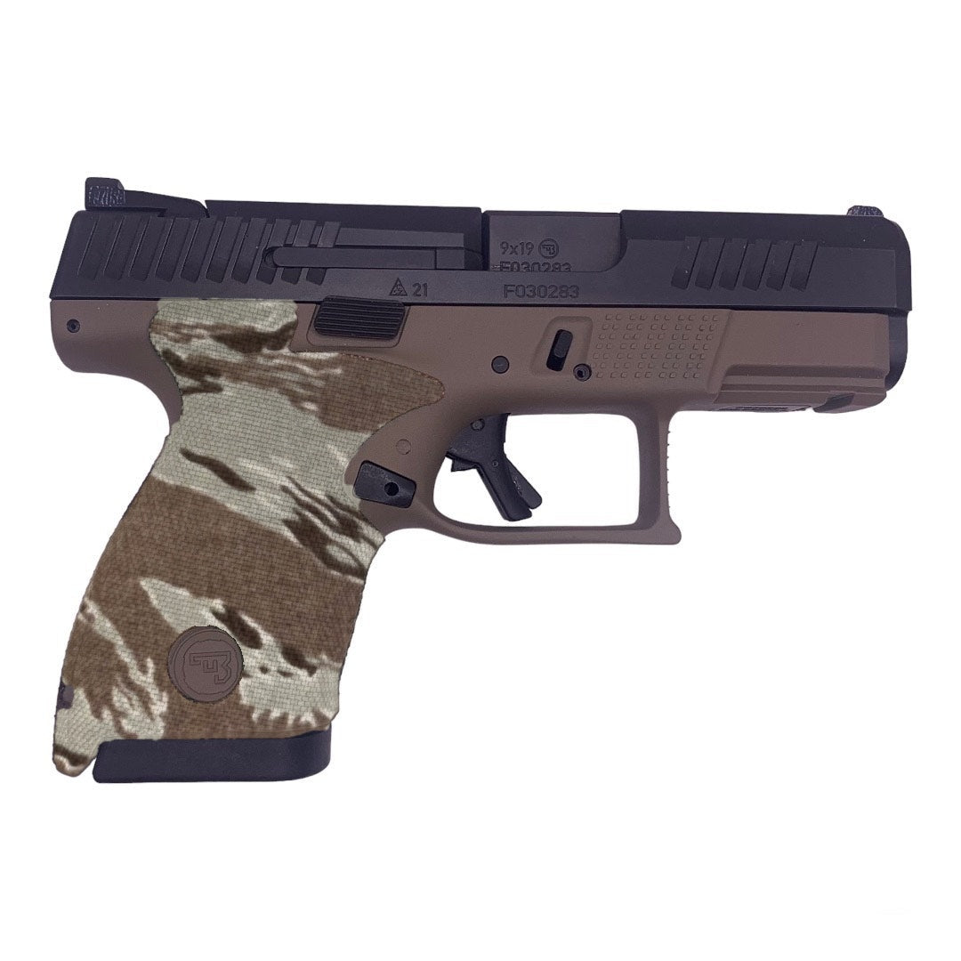 Cordura 1000D grip wrap on the CZ P-10 S in Tiger Stripe (ABU) - Combat Textiles