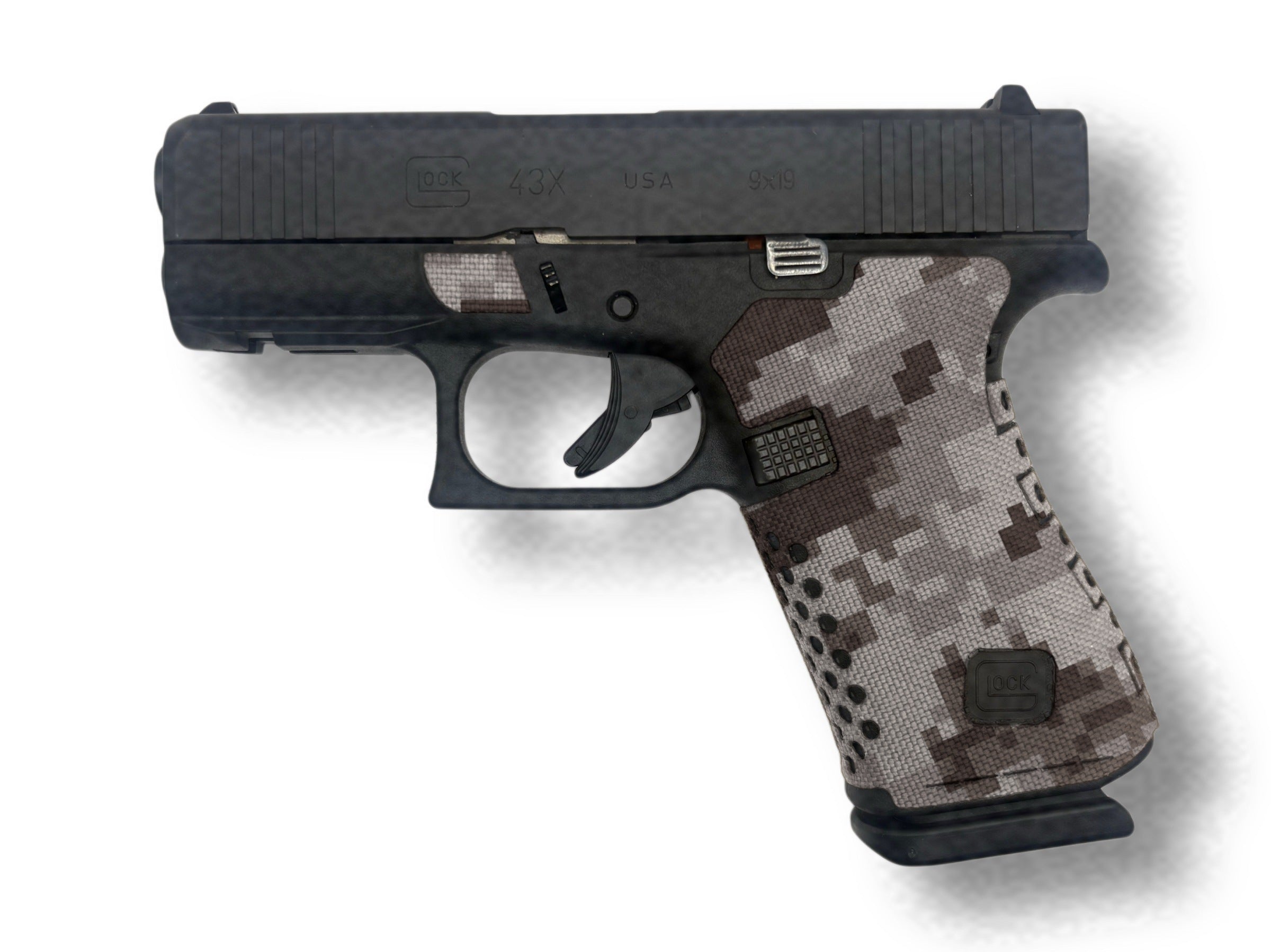 Grip Kit for GLOCK G43X/G48 Pistols - Cordura 1000D wrap installed on a Glock 43X in ACU (Desert) - Combat Textiles