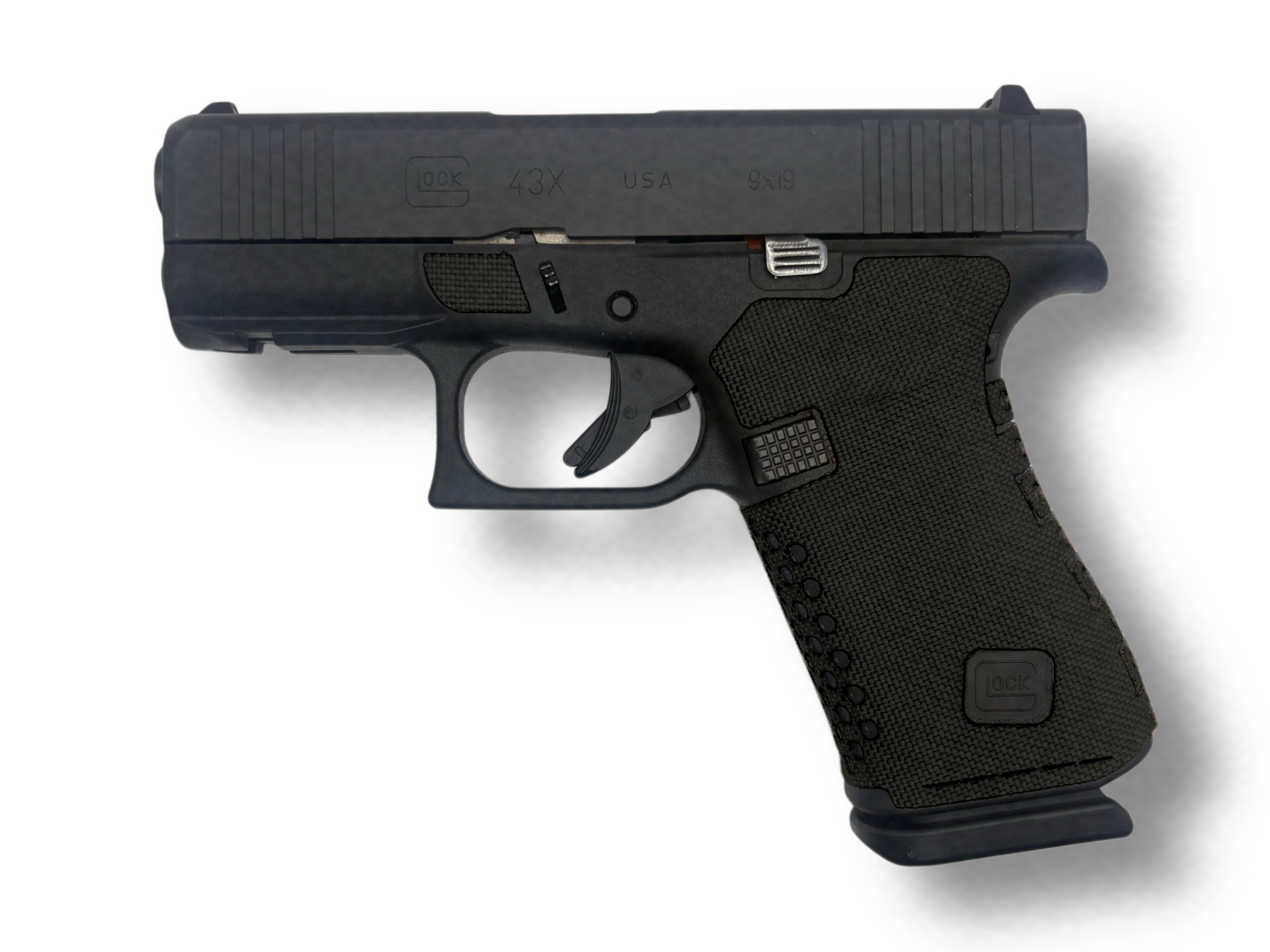Grip Kit for GLOCK G43X/G48 Pistols - Cordura 1000D wrap installed on a Glock 43X in Black - Combat Textiles
