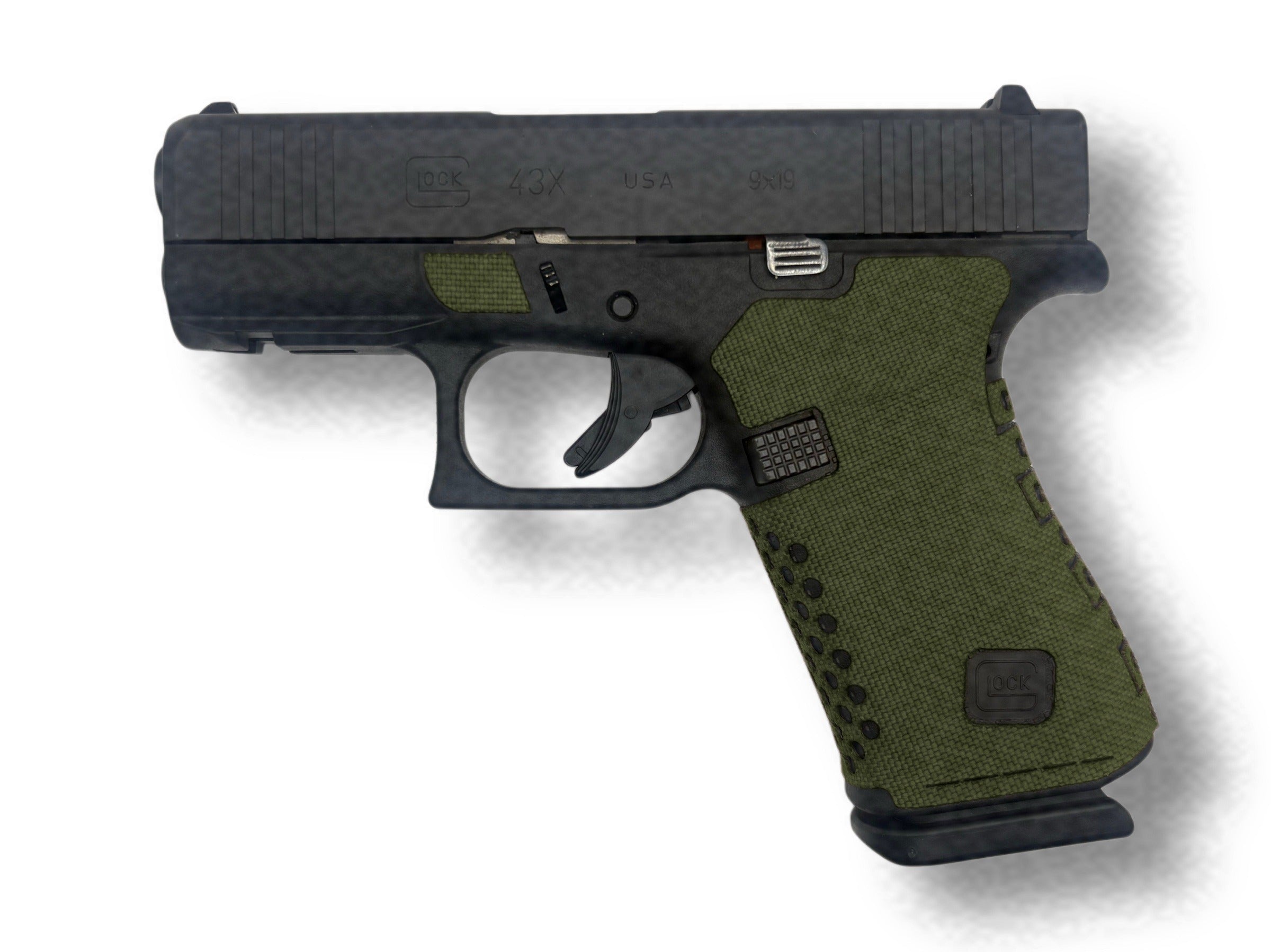 GLOCK G43X/G48 Pistols Cordura grip wrap installed, OD Green - Combat Textiles