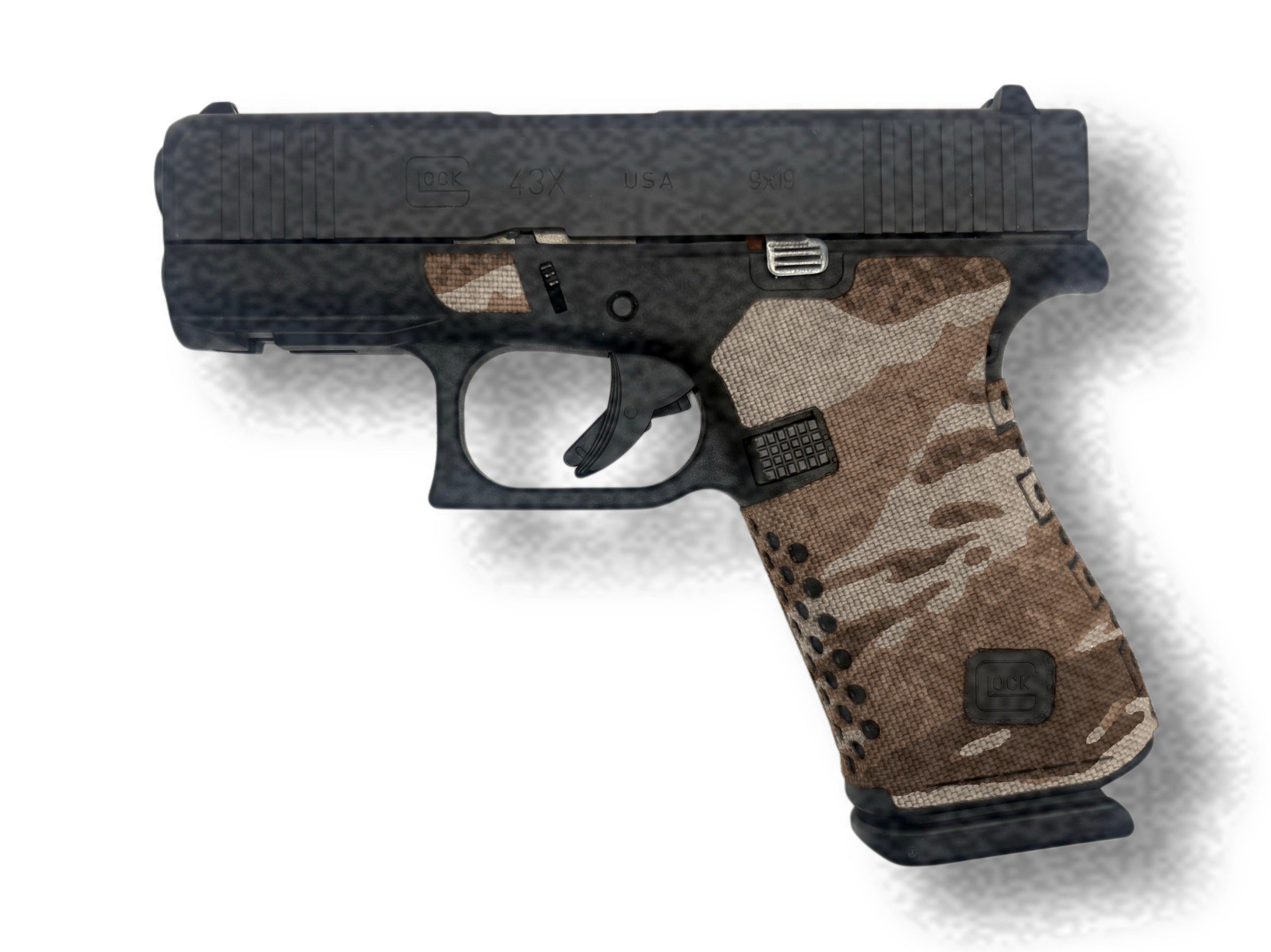 GLOCK G43X/G48 Pistols Cordura grip wrap installed, Tiger Stripe (Desert) - Combat Textiles