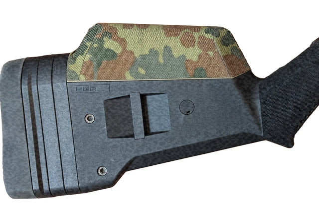 Magpul SGA stock for the Remington 870 with the cheek riser wrapped in Flecktarn and the grip in Black Cordura 1000D — Combat Textiles