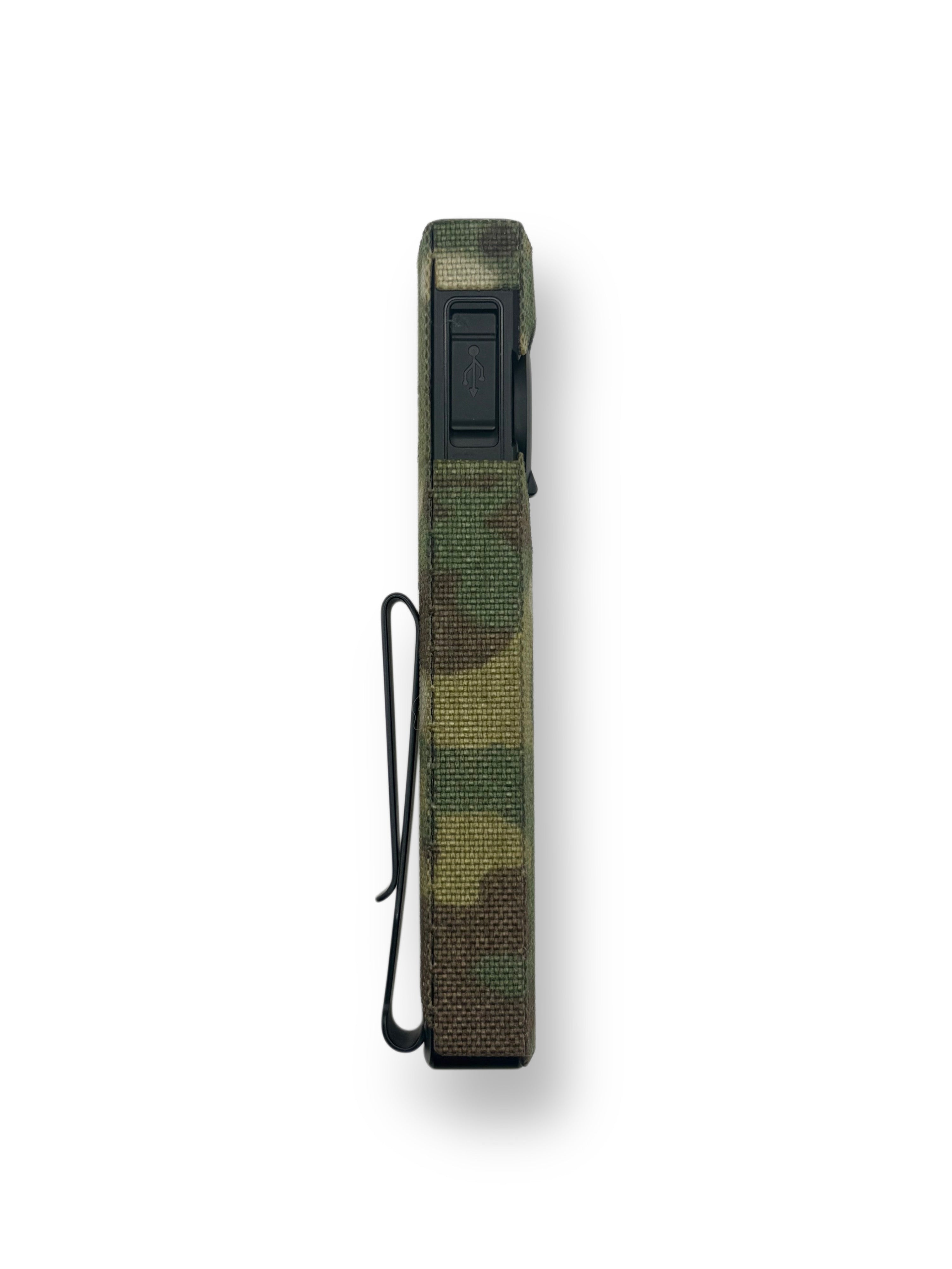 OLIGHT ArkPro Ultra Cordura EDC light wrap, MultiCam, side with pocket clip
