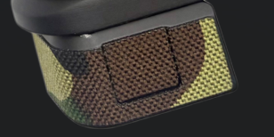 Real photo: Cordura 1000D wrap installed on the extended base pad — release button cutout detail, Combat Textiles