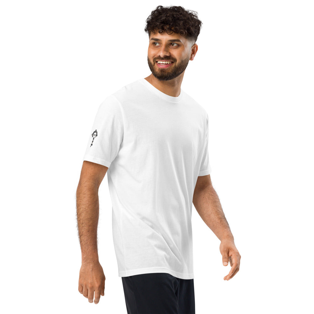 Combat Textiles Alpha T-Shirt — White, worn, right sleeve mark — Combat Textiles