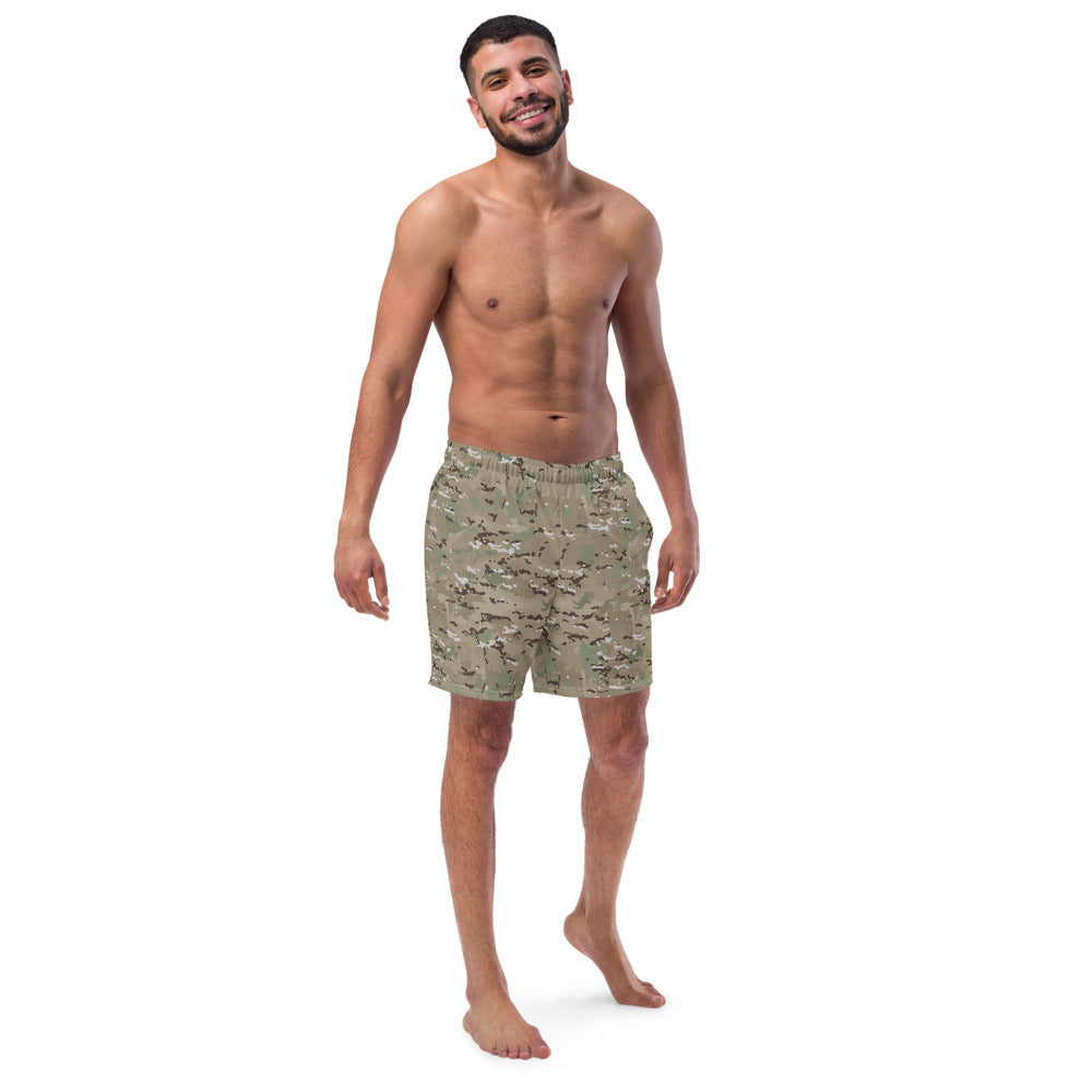 Combat Textiles Swim Trunks — OCP, worn, front — Combat Textiles