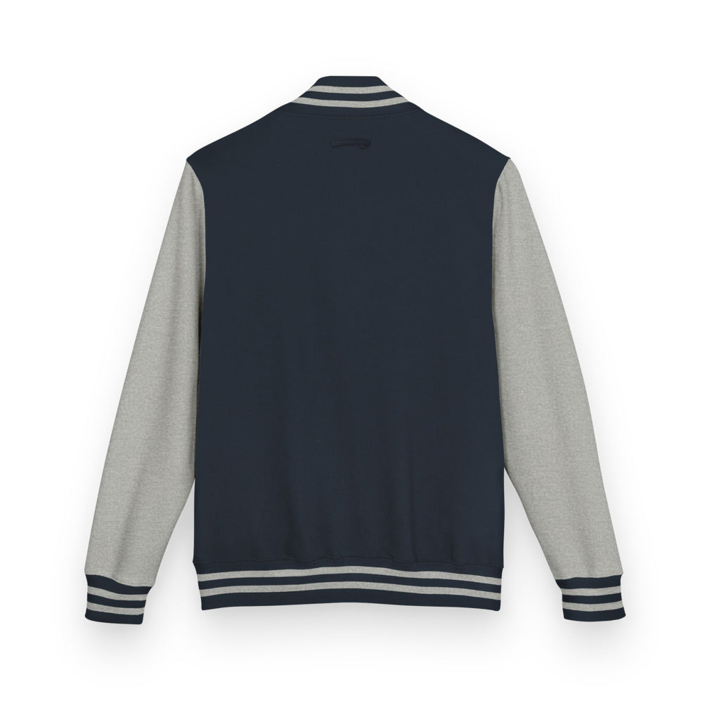 Combat Textiles Varsity Jacket — Navy / Grey, back, blank — Combat Textiles