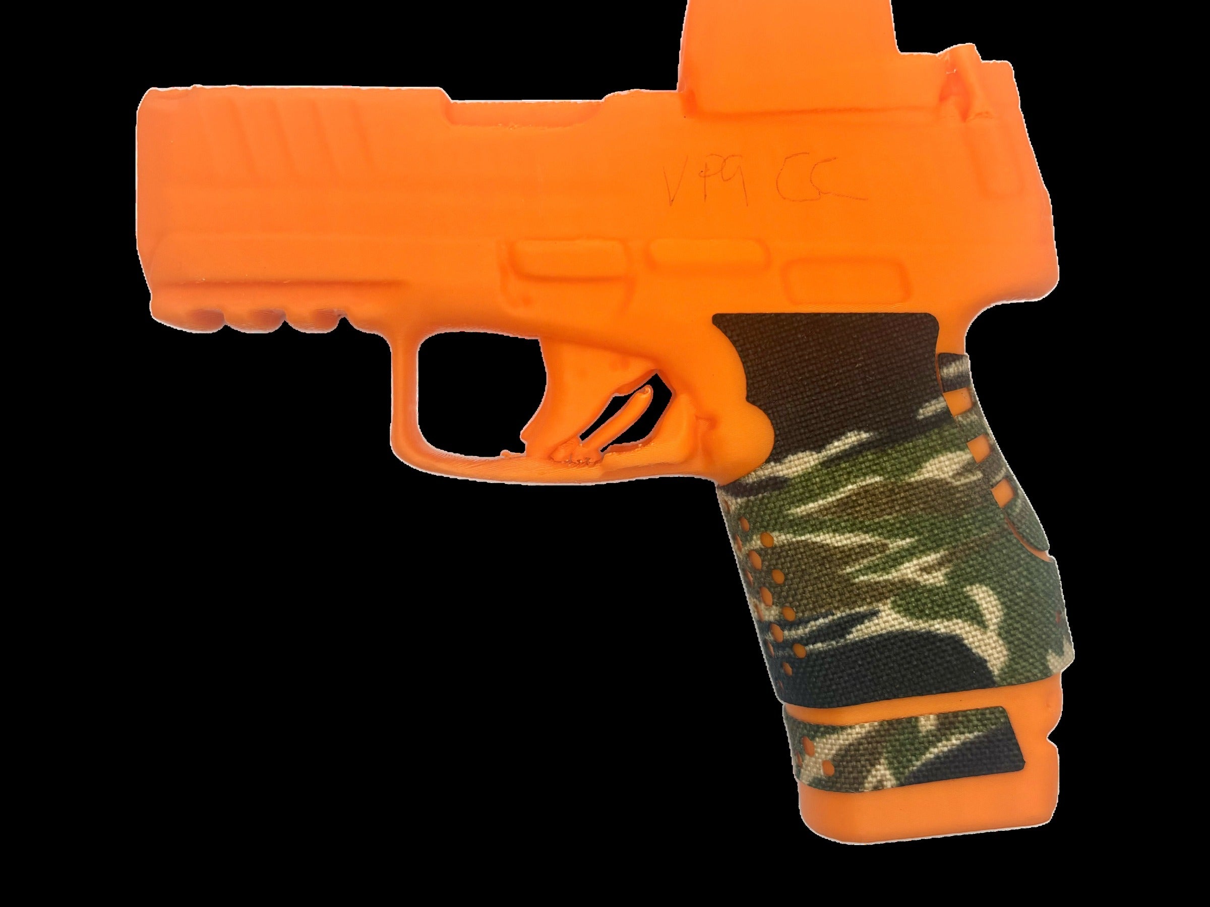 HK VP9CC grip wrap in Tiger Stripe (Green/Black), right side, CTX fit model - Combat Textiles