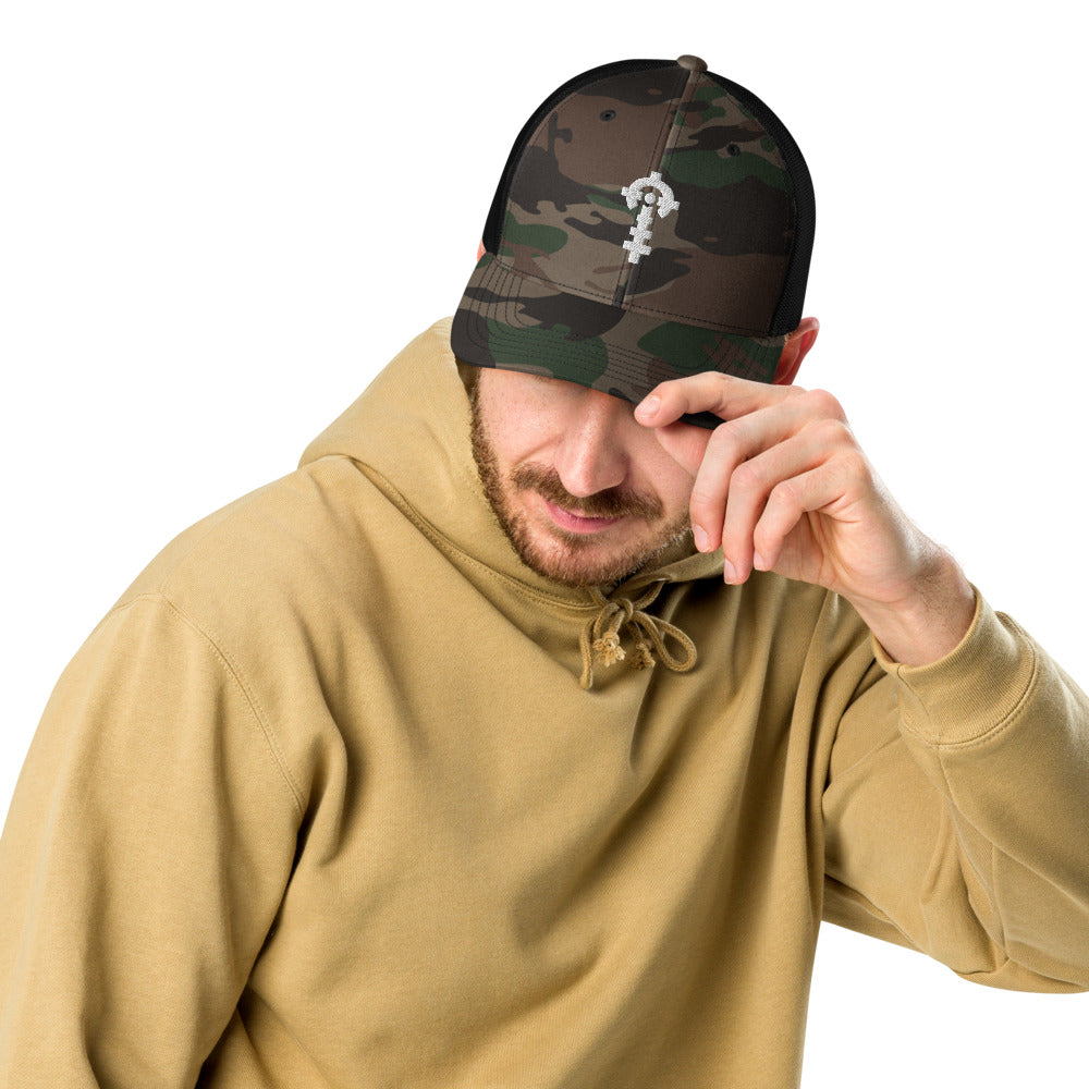 Combat Textiles Field Cap — Camo — Camo / Black, worn, front — Combat Textiles