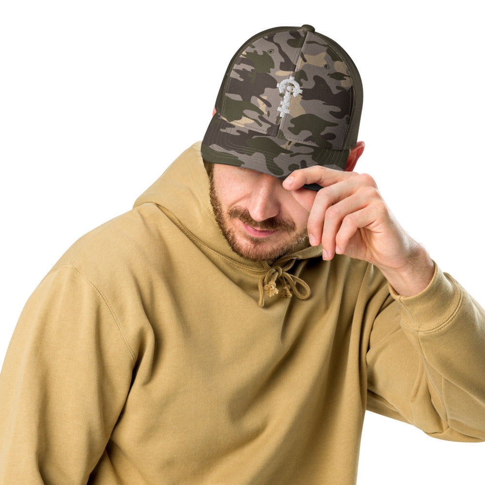 Combat Textiles Field Cap — Camo — Camo / Olive, worn, front — Combat Textiles