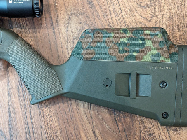 Magpul Hunter X-22 stock on a Ruger 10/22 with a Flecktarn Cordura 1000D cheek riser wrap and grip wrap — Combat Textiles