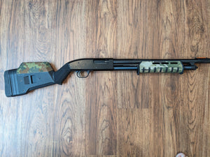 Mossberg 500 with Magpul SGA stock and forend, Cordura 1000D cheek riser, grip and MultiCam forend wraps — Combat Textiles