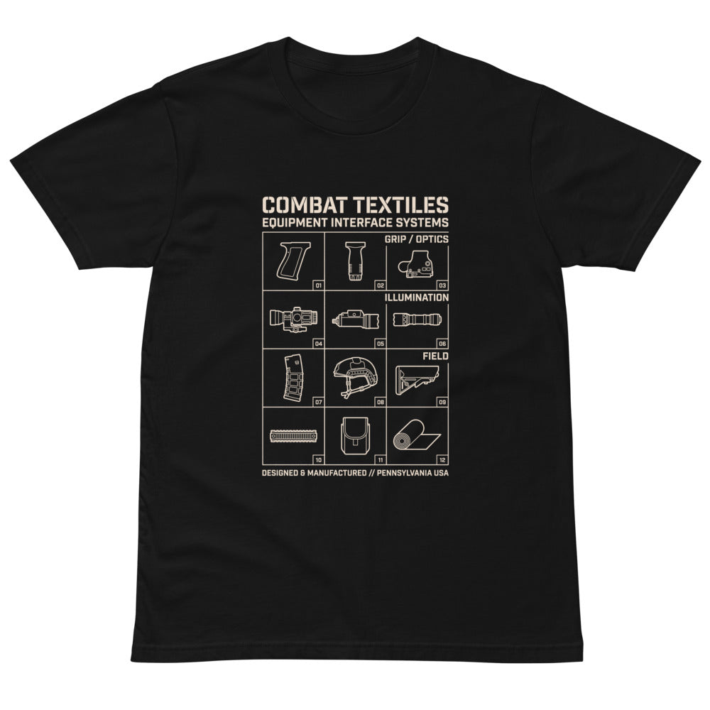 The Grid Tee — Black, front — Combat Textiles