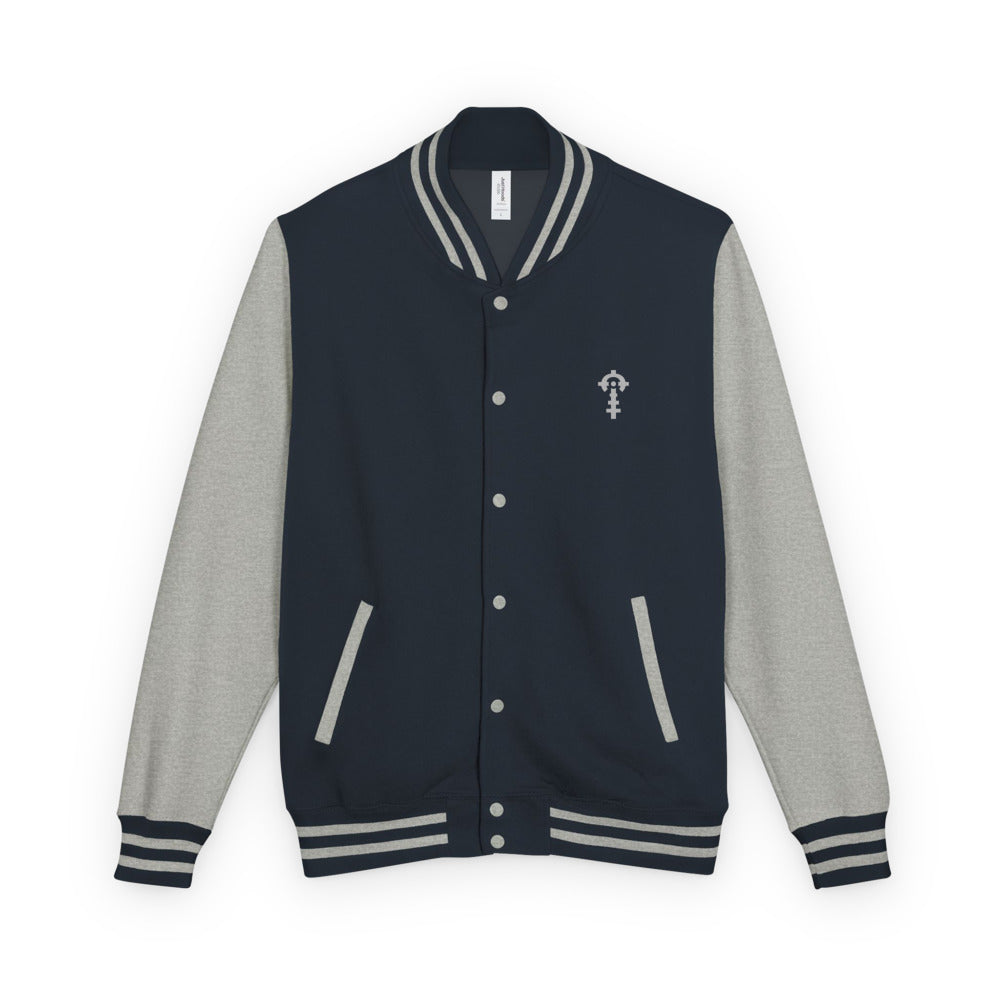 Combat Textiles Varsity Jacket — Navy / Grey, front — Combat Textiles