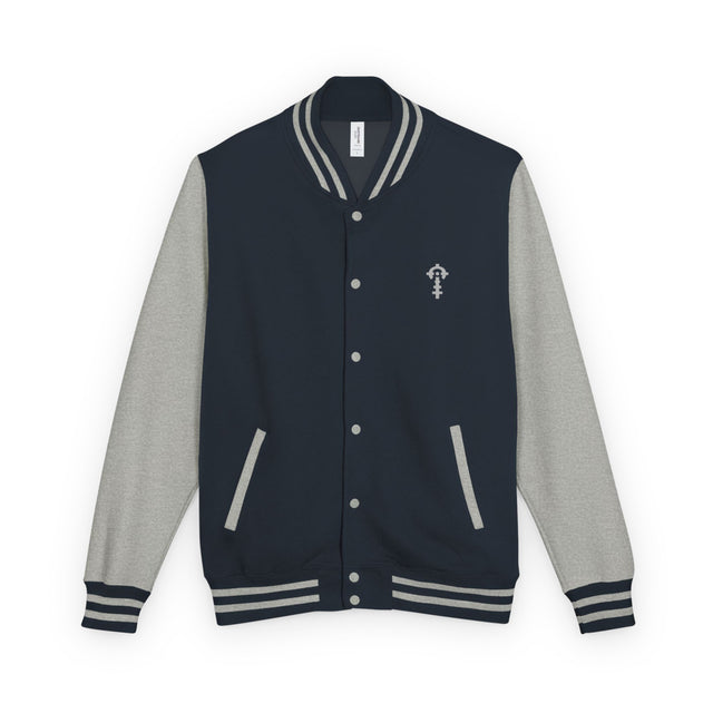 Combat Textiles Varsity Jacket — Navy / Grey, front — Combat Textiles