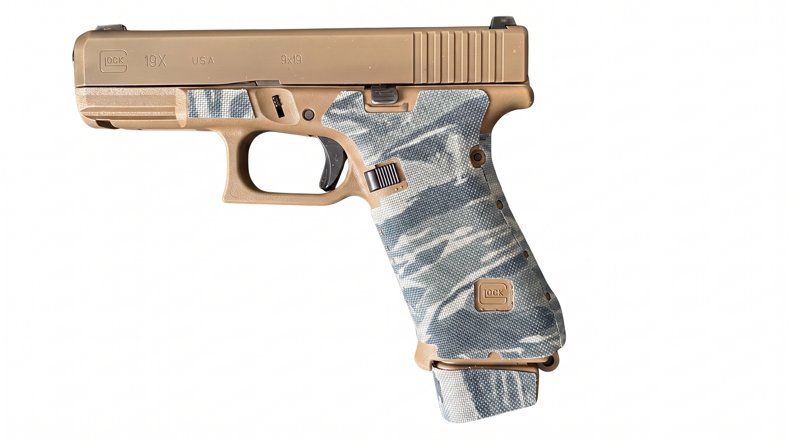 Glock 19X Cordura 1000D grip wrap in Tiger Stripe ABU — Combat Textiles