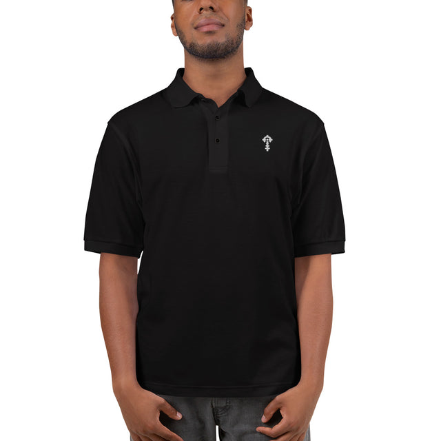 Combat Textiles Polo — Embroidered — Black, worn, front — Combat Textiles