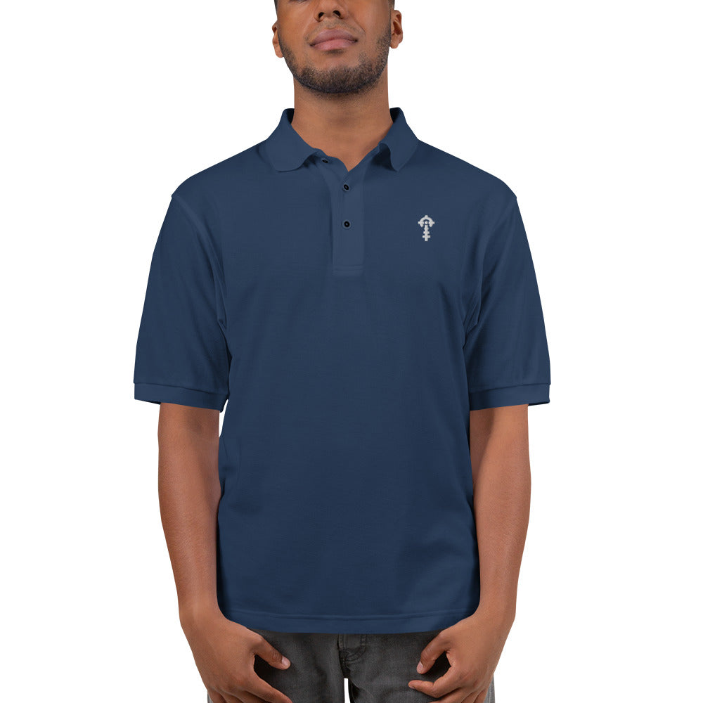 Combat Textiles Polo — Embroidered — Navy, worn, front — Combat Textiles