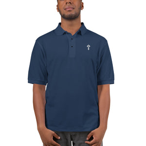 Combat Textiles Polo — Embroidered — Navy, worn, front — Combat Textiles