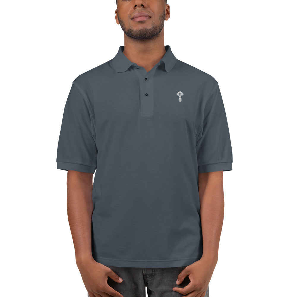 Combat Textiles Polo — Embroidered — Steel Grey, worn, front — Combat Textiles