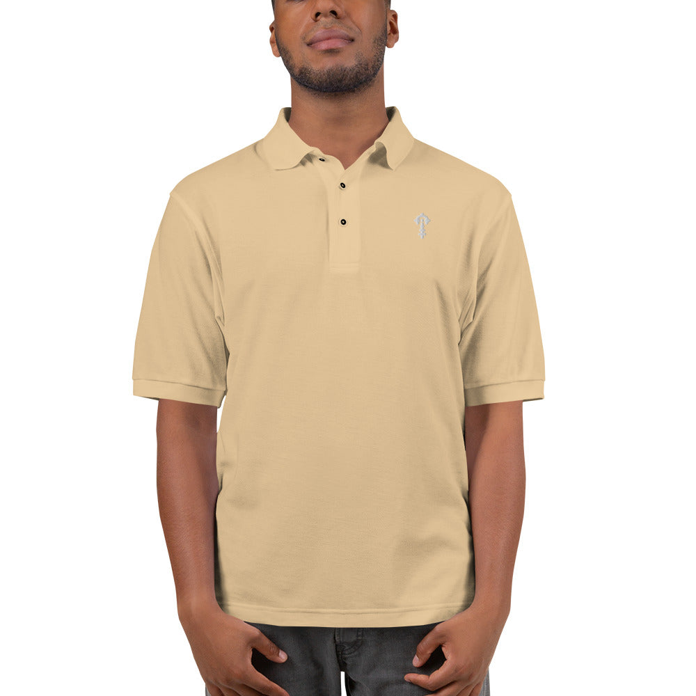 Combat Textiles Polo — Embroidered — Stone, worn, front — Combat Textiles