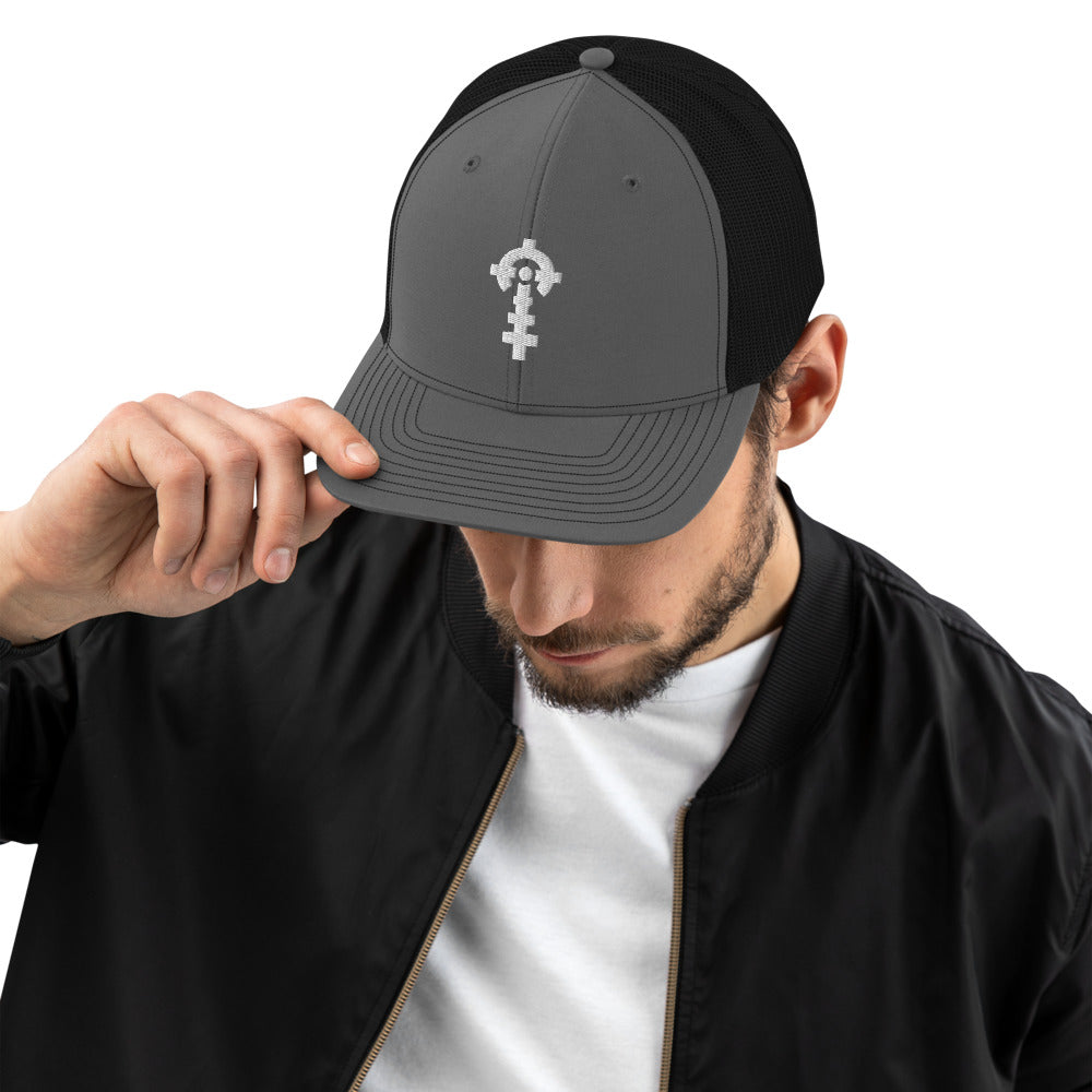 Combat Textiles Snapback — Charcoal / Black, worn, front — Combat Textiles