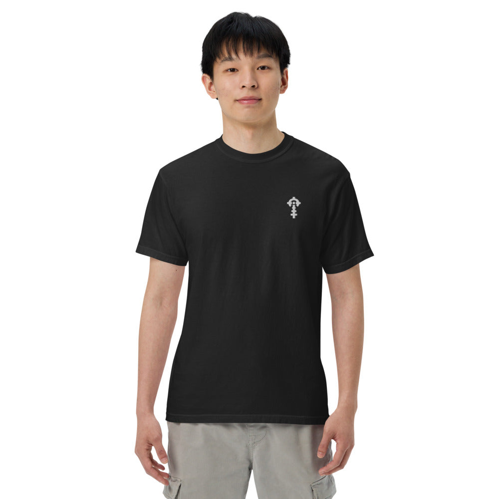 Combat Textiles Classic Tee — Embroidered — Black, worn, front — Combat Textiles