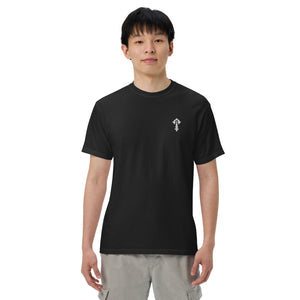 Combat Textiles Classic Tee — Embroidered — Black, worn, front — Combat Textiles