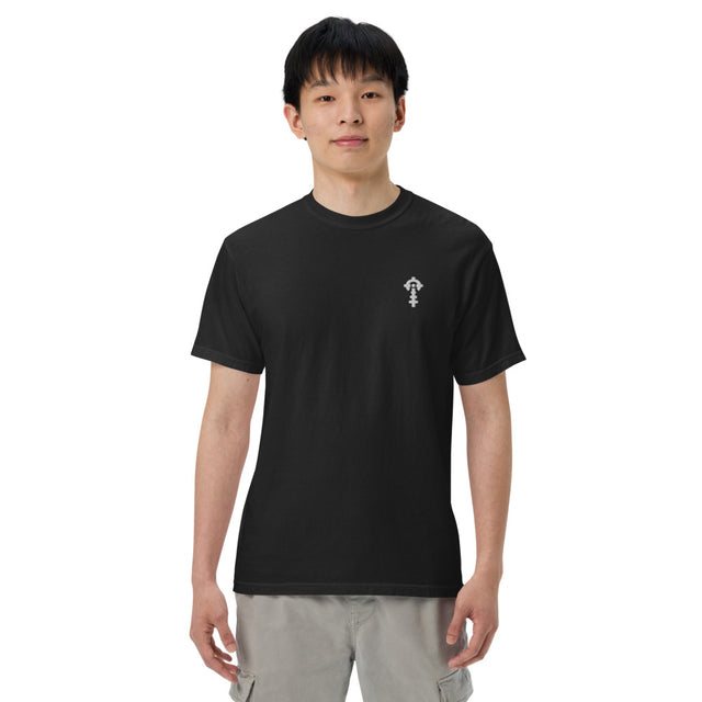 Combat Textiles Classic Tee — Embroidered — Black, worn, front — Combat Textiles