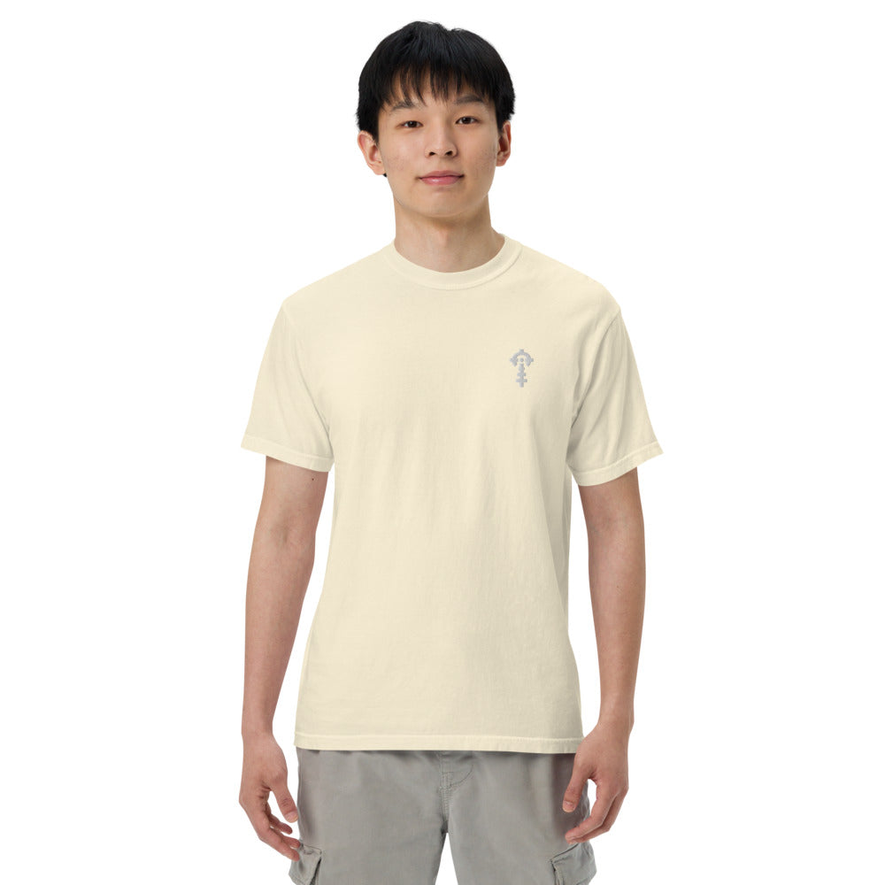 Combat Textiles Classic Tee — Embroidered — Ivory, worn, front — Combat Textiles