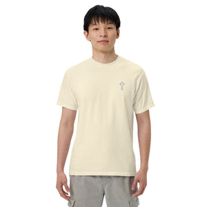 Combat Textiles Classic Tee — Embroidered — Ivory, worn, front — Combat Textiles