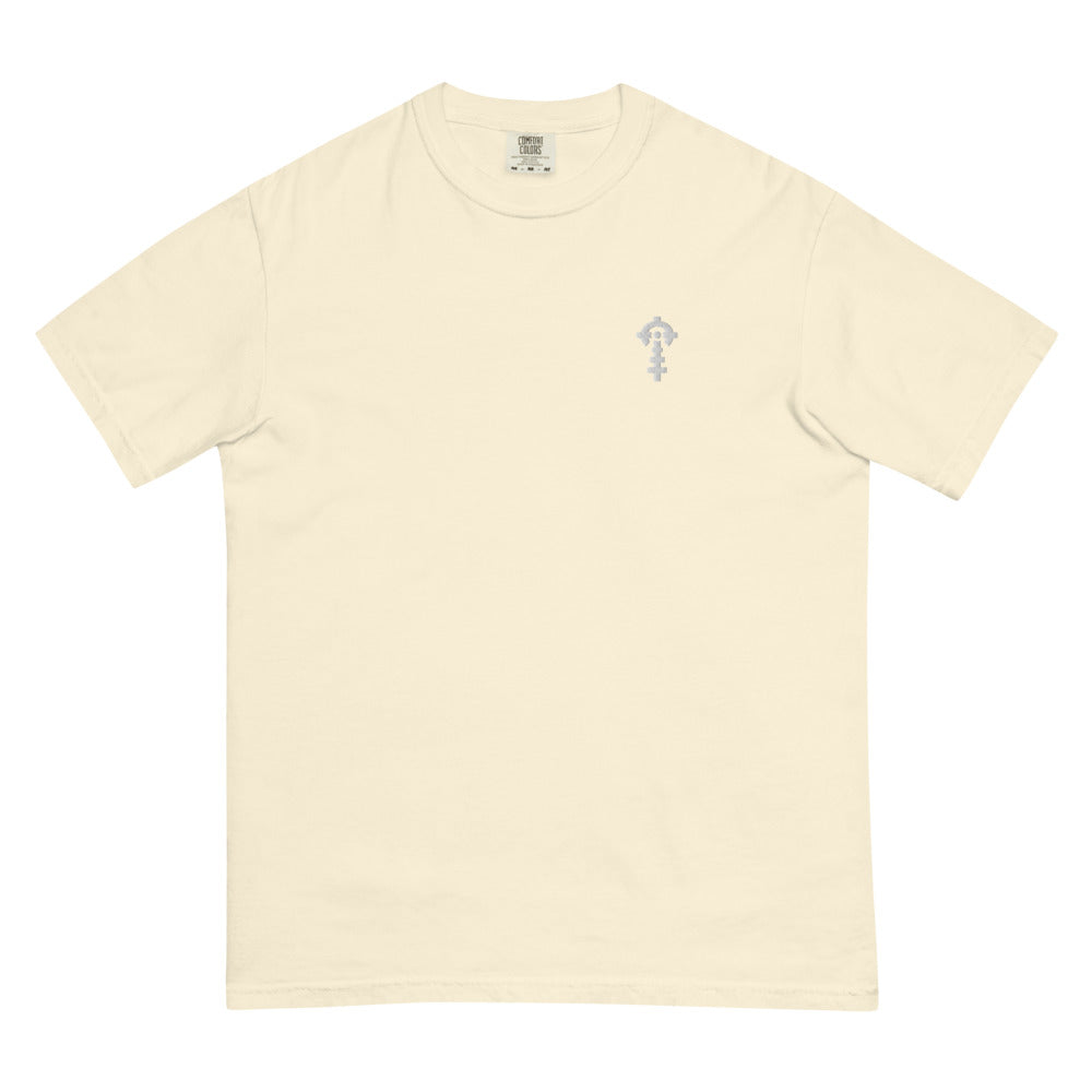 Combat Textiles Classic Tee — Embroidered — Ivory, flat, front — Combat Textiles