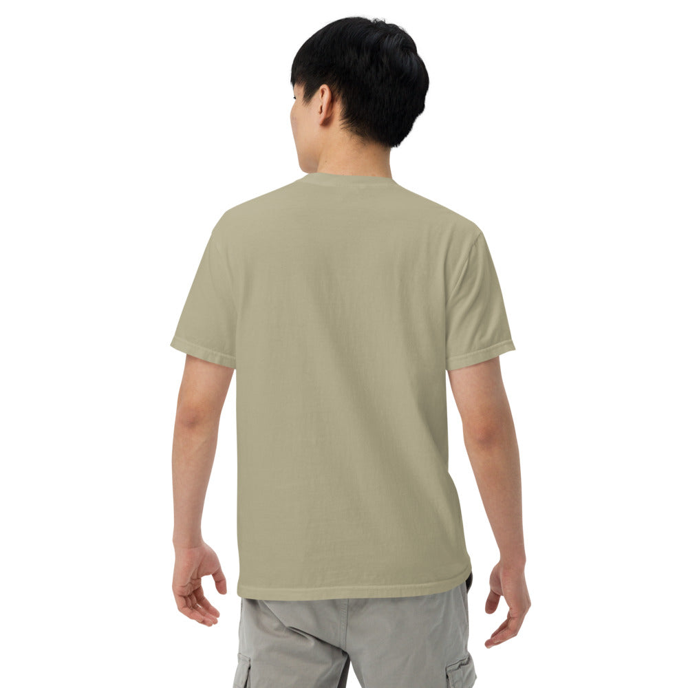 Combat Textiles Classic Tee — Embroidered — Khaki, worn, back — Combat Textiles