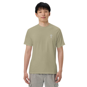 Combat Textiles Classic Tee — Embroidered — Khaki, worn, front — Combat Textiles