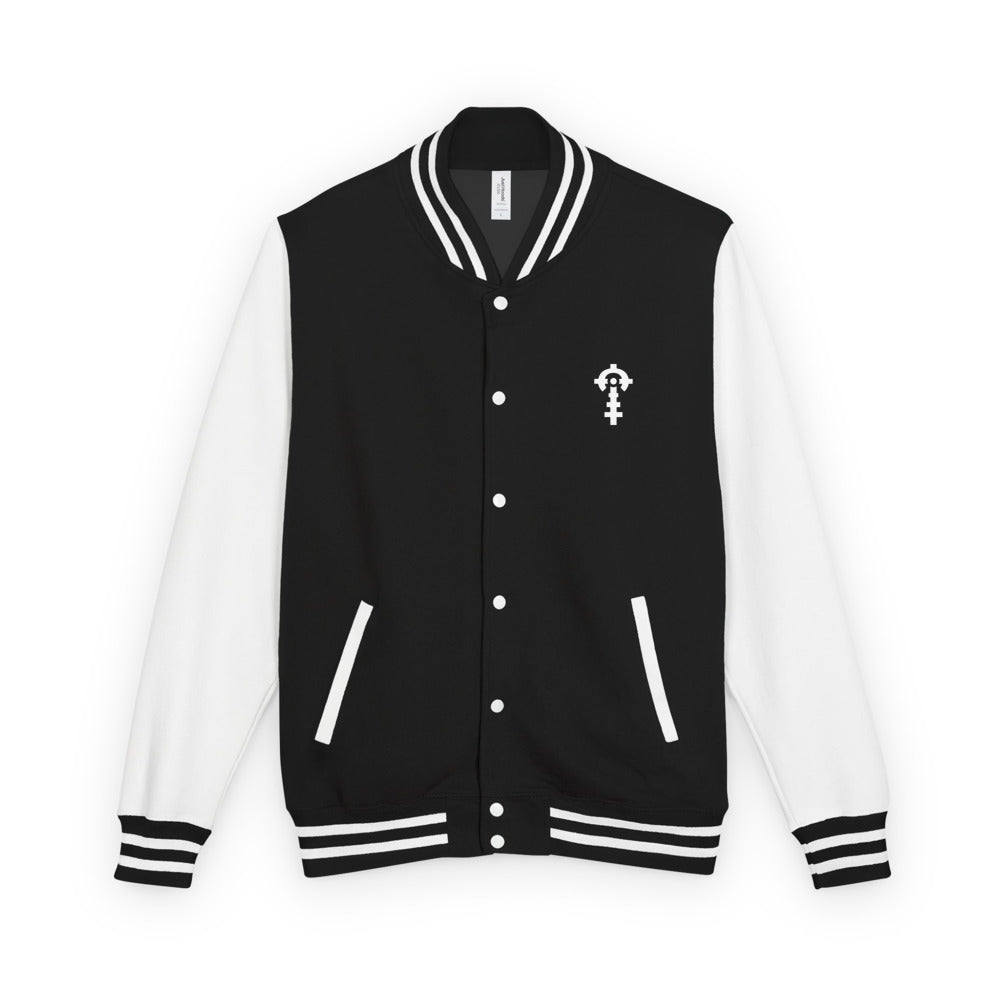 Combat Textiles Varsity Jacket — Black / White, front — Combat Textiles