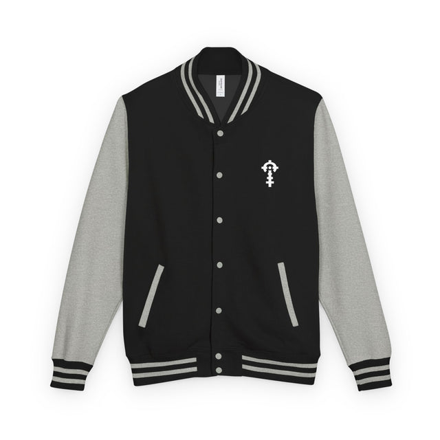 Combat Textiles Varsity Jacket — Black / Grey, front — Combat Textiles